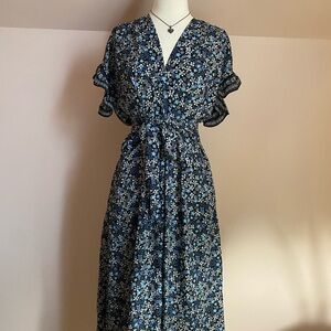 Floral Blue Faux-wrap Max Studio Dress